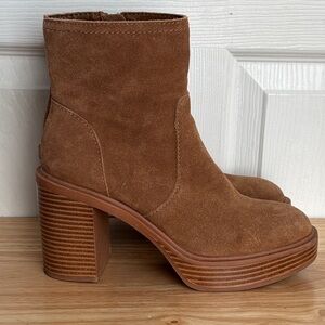 DOLCE VITA Cinzia Tan Suede Leather platform ankle boots size 7 chunky heel